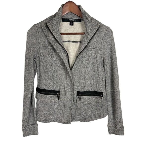 Kensie Heather Gray Terry Cloth Full Zipper Sweater Jacket Women's Small Pockets - Picture 1 of 6
